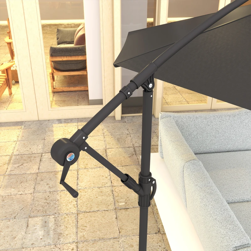 Outsunny 9.5' Offset Patio Umbrella Garden Parasol with Solar LED Lights and Weights, Dark Grey