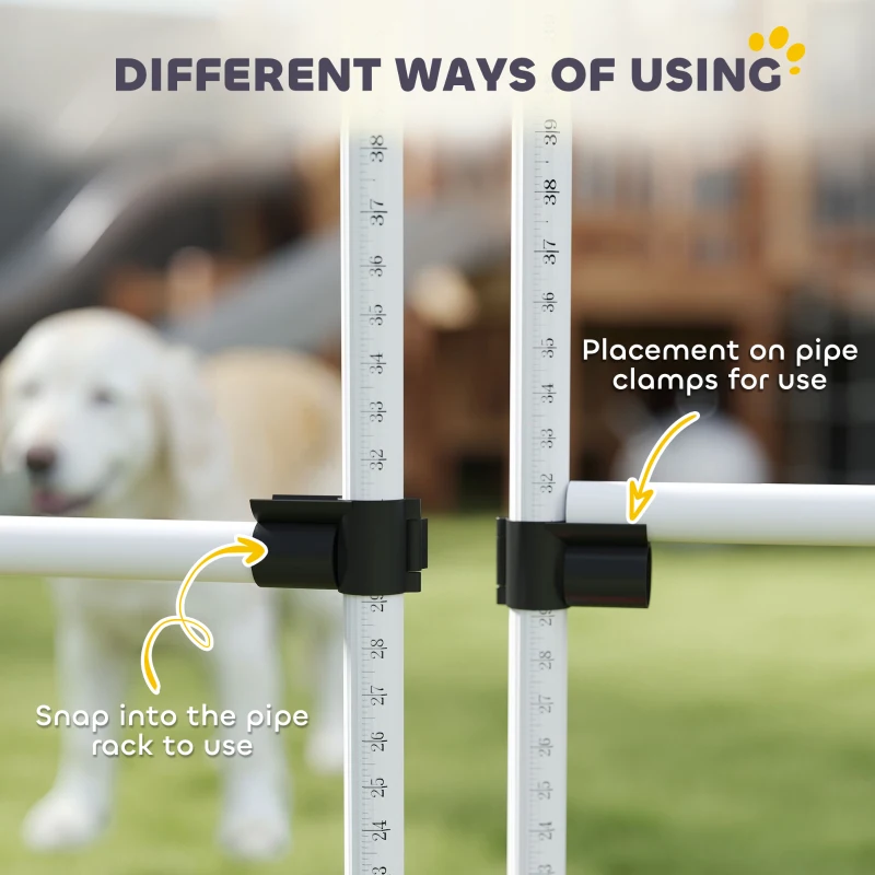 PawHut 6 Piece Dog Agility Set with Adjustable Height Jump Bars, Carry Bag, Displacing Top Bar, White