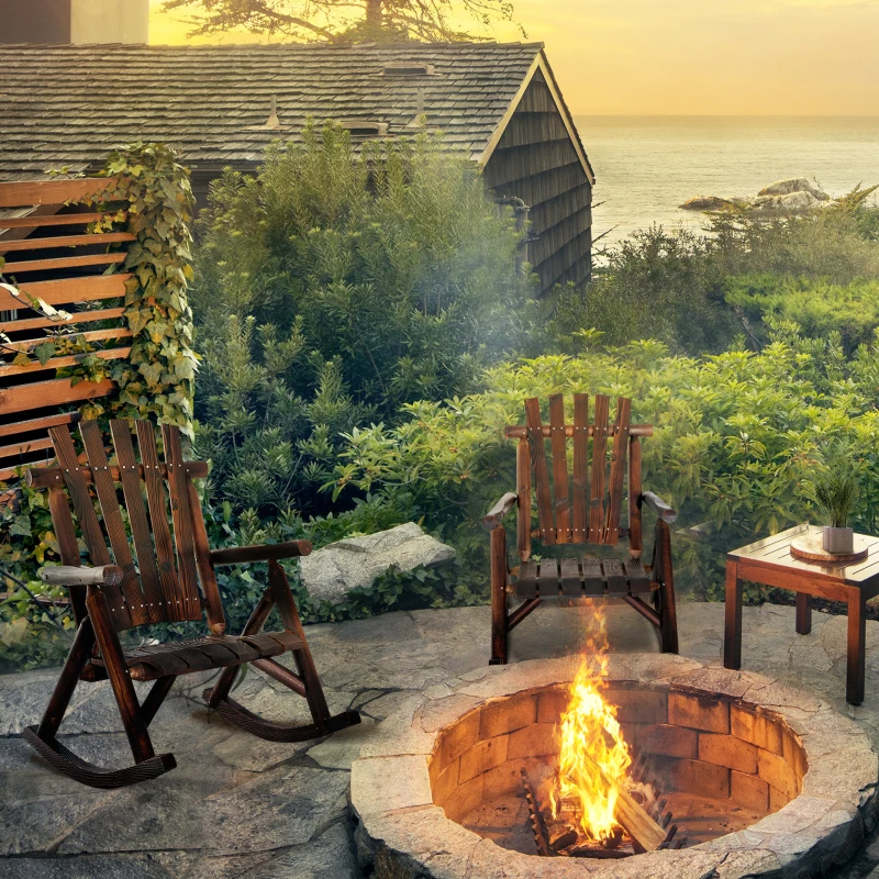Outsunny Char-Log Single Rocker Garden Rustic Outdoor Patio Adirondack Rocking Chair Yard Furniture Fir Wood
