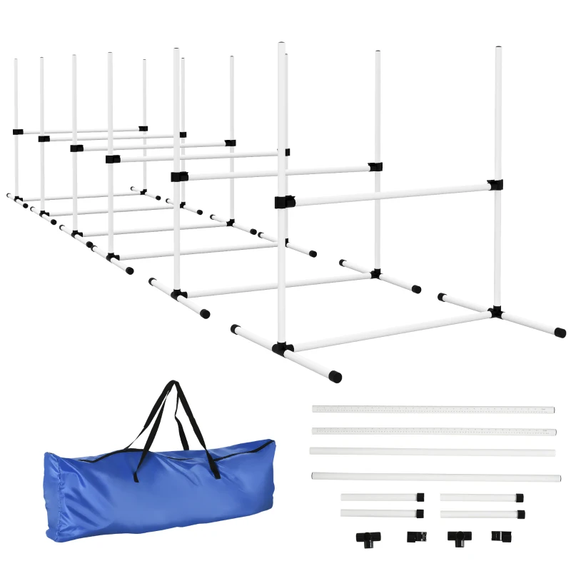 PawHut 6 Piece Dog Agility Set with Adjustable Height Jump Bars, Carry Bag, Displacing Top Bar, White