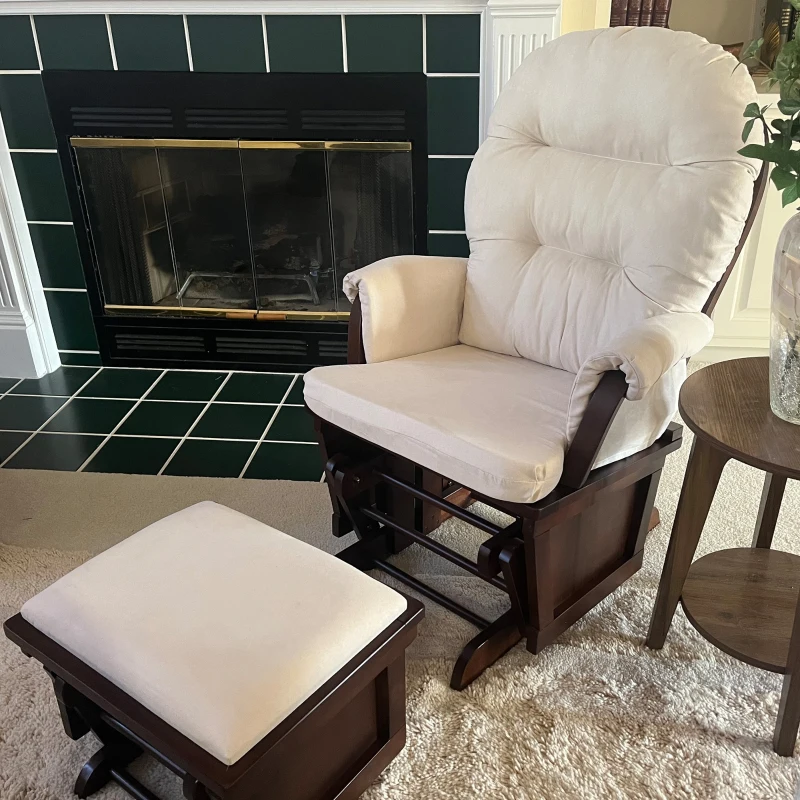 HOMCOM Nursery Glider Rocking Chair with Ottoman, Thick Padded Cushion Seating and Wood Base, Cream White