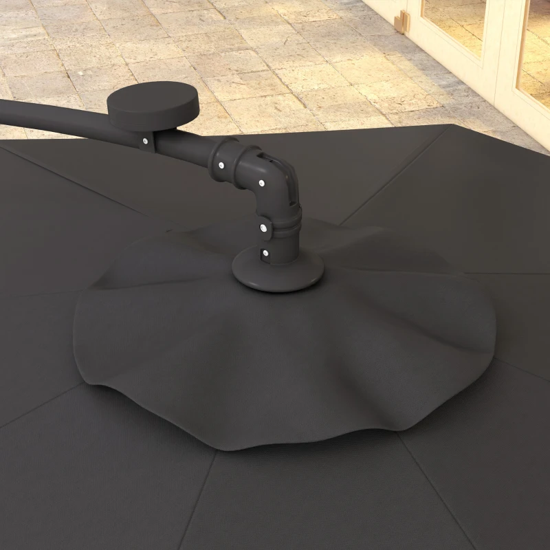 Outsunny 9.5' Offset Patio Umbrella Garden Parasol with Solar LED Lights and Weights, Dark Grey