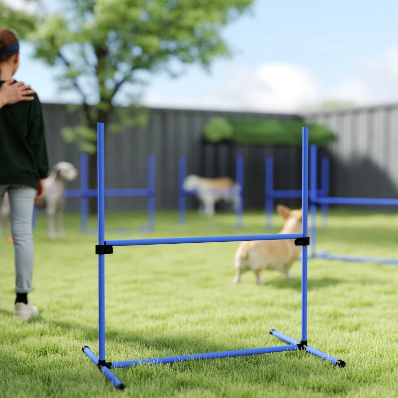 PawHut 6 Piece Dog Agility Set with Adjustable Height Jump Bars, Carry Bag, Displacing Top Bar, Blue