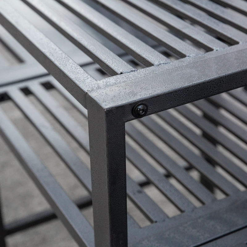 Outsunny Steel Garden Bench w/ Middle Table, Umbrella Hole, Double Seat for Outdoor, Patio, Backyard  Weather-Resistant Frame, Black