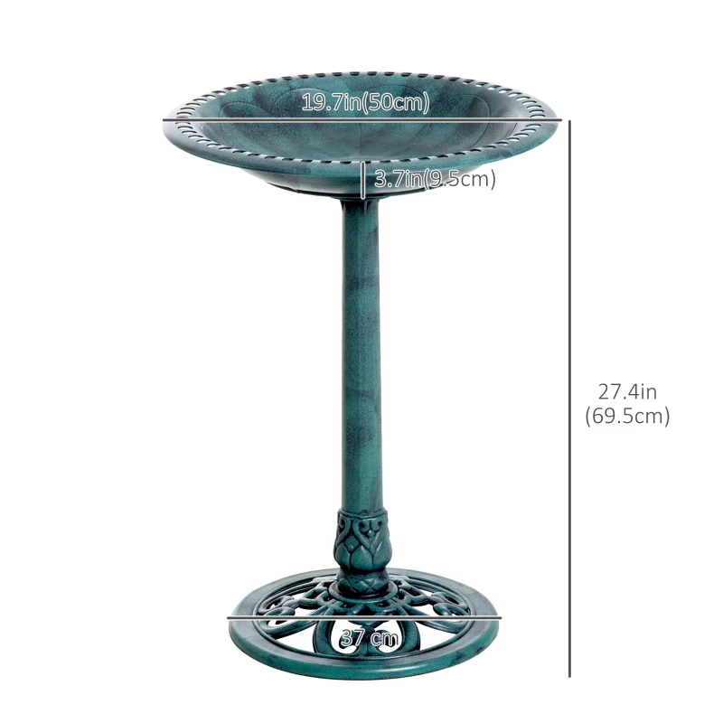 Outsunny 27'' Bird Bath Outdoor Resin Decor with Fleur De Lis Pattern, Time-Worn Finish
