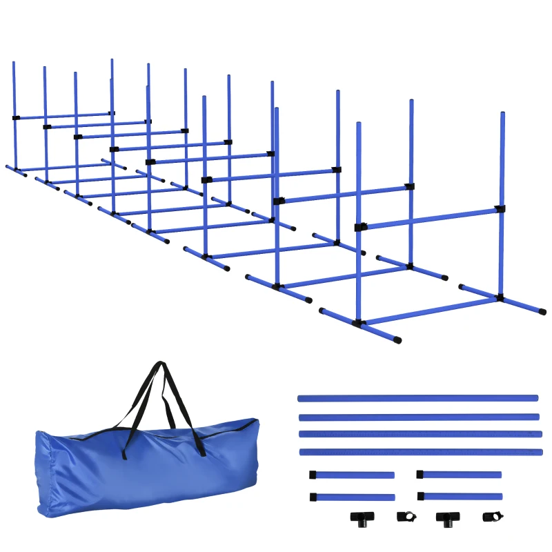 PawHut 8 Piece Dog Agility Set with Adjustable Height Jump Bars, Carry Bag, Displacing Top Bar, Blue