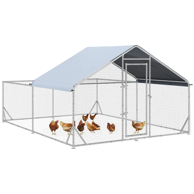 PawHut Large Metal Chicken Coop, Hen Run House with Anti-Ultraviolet Cover, Walk-in Poultry Cage for Ducks, Rabbits, Outdoor Backyard Farm, 13.1' x 9.8' x 6.4'