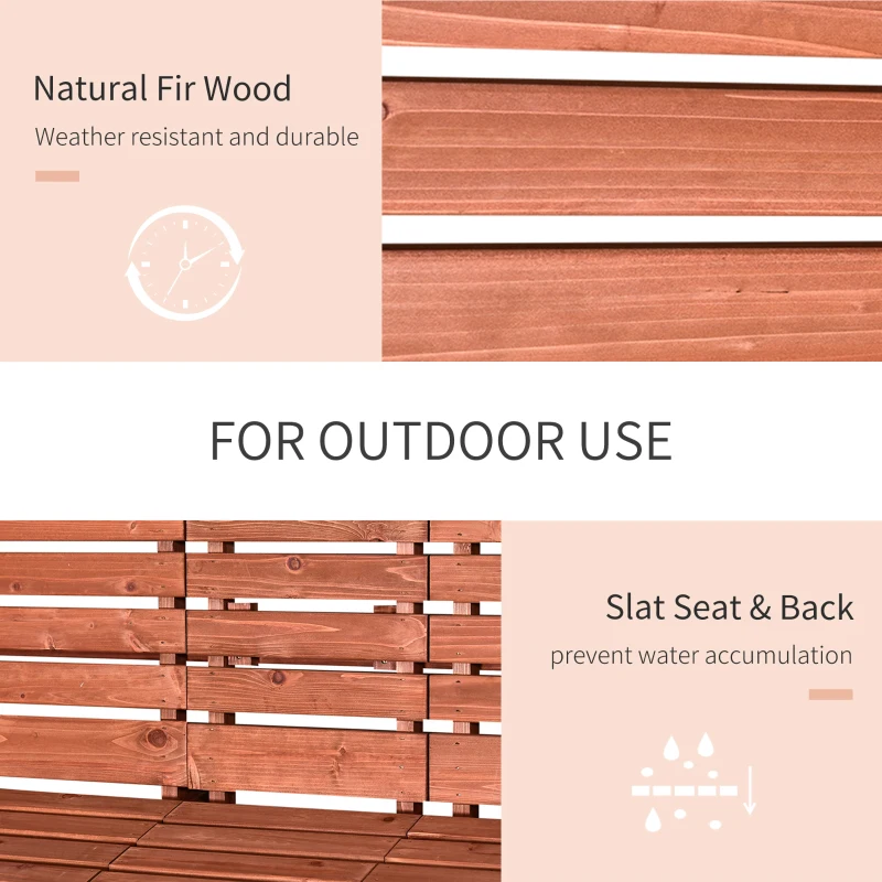 Outsunny 3-Seater Outdoor Bench with Convertible Middle Table, Garden Wooden Patio Loveseat with Middle Table for 2 Persons w/ Slatted Seat and Backrest, Armrests, Orange