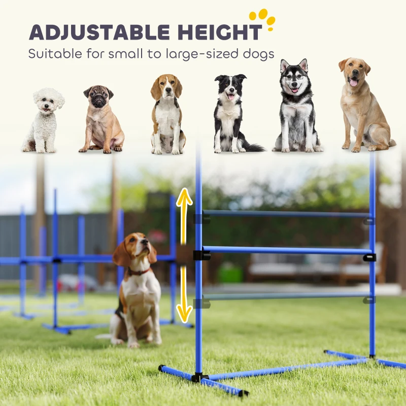 PawHut 8 Piece Dog Agility Set with Adjustable Height Jump Bars, Carry Bag, Displacing Top Bar, Blue
