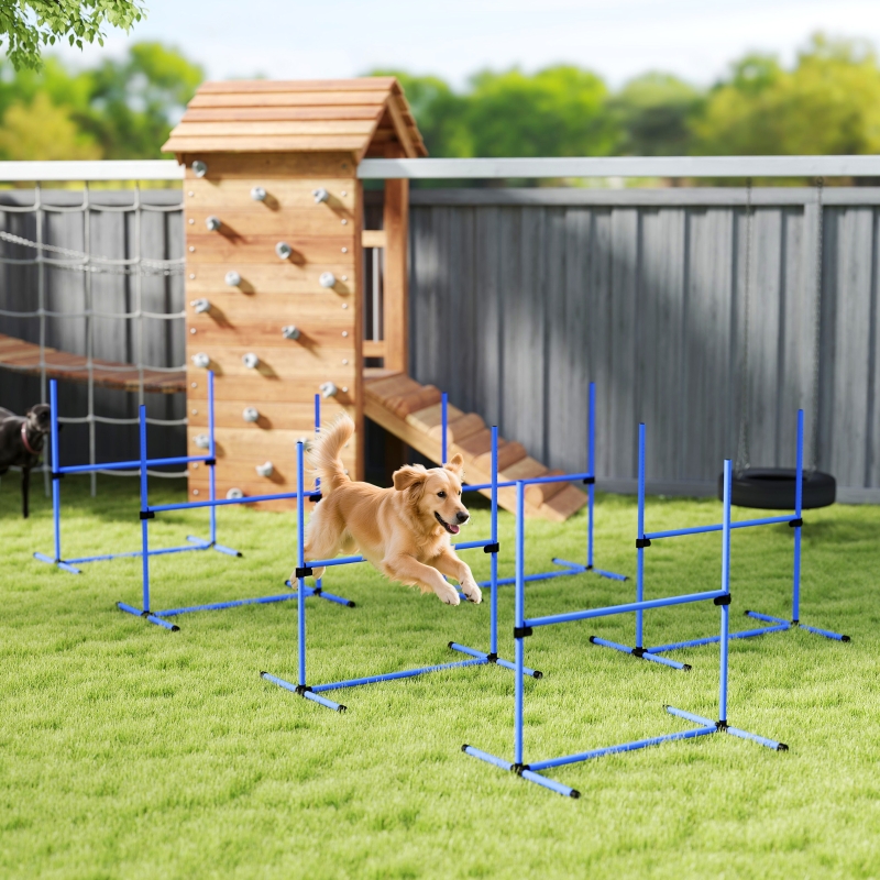PawHut 6 Piece Dog Agility Set with Adjustable Height Jump Bars, Carry Bag, Displacing Top Bar, Blue