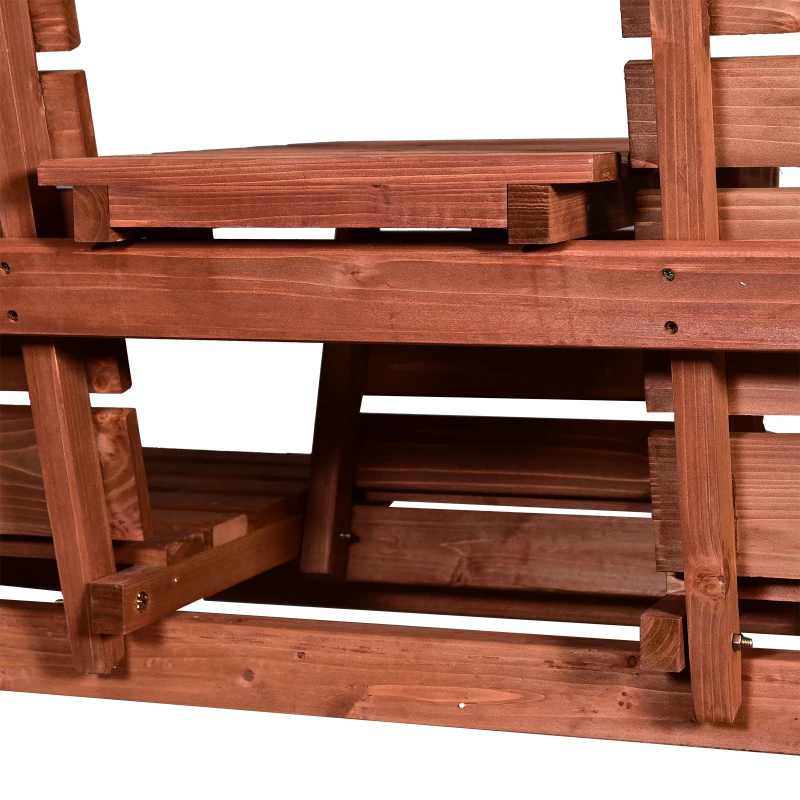 Outsunny 3-Seater Outdoor Bench with Convertible Middle Table, Garden Wooden Patio Loveseat with Middle Table for 2 Persons w/ Slatted Seat and Backrest, Armrests, Orange