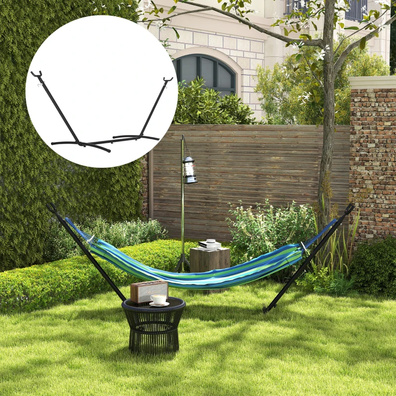 Outsunny 9.2'L Adjustable Hammock Stand Only, Heavy Duty Universal Garden Outdoor Camping Picnic Sun Bed Swing Metal Frame w/ Six Holes to Adjust, Black