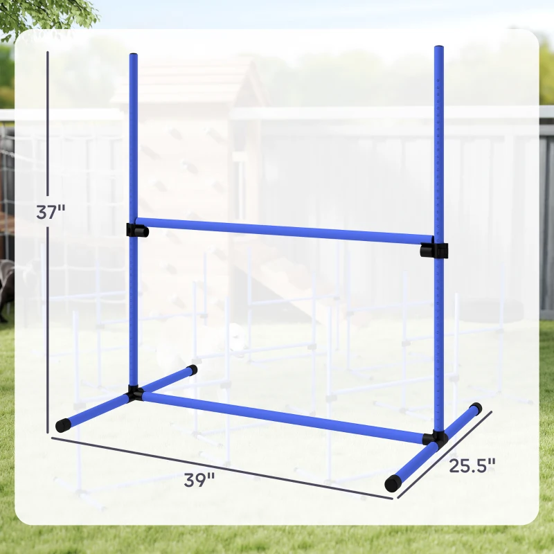 PawHut 8 Piece Dog Agility Set with Adjustable Height Jump Bars, Carry Bag, Displacing Top Bar, Blue