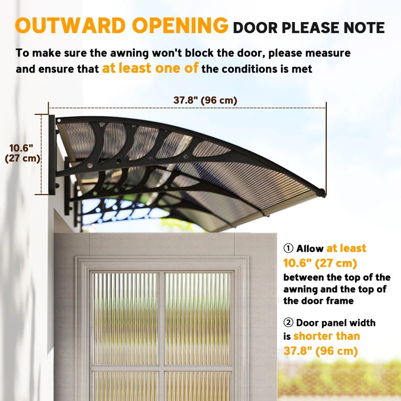 Outsunny Awning Door Canopy, 119.3" x 37.8" Polycarbonate Front Door Outdoor Patio Cover for UV Protection, Brown