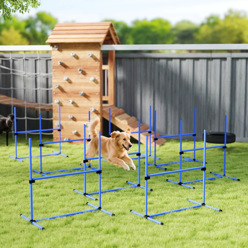 PawHut 8 Piece Dog Agility Set with Adjustable Height Jump Bars, Carry Bag, Displacing Top Bar, Blue