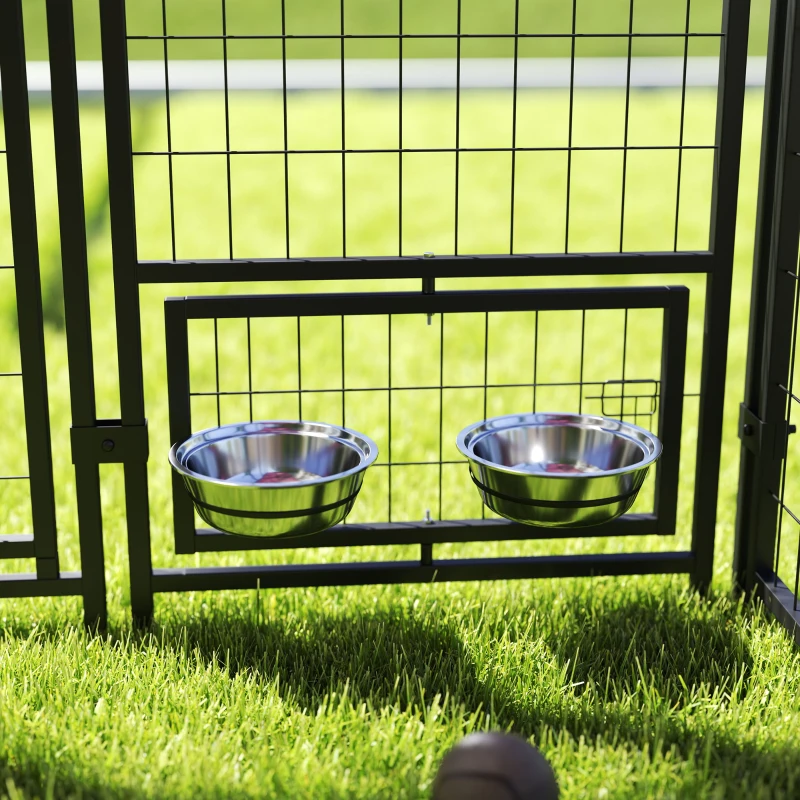 PawHut 8' x 4' x 6' Outdoor Dog Kennel, Welded Wire Heavy Duty Dog Run with 360° Rotating Bowls, Dog Kennel Outside with Waterproof & UV Resistant Cover, for S&M&L Dogs