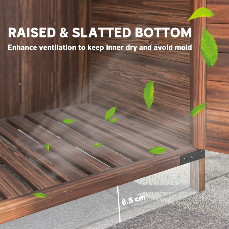 Outsunny Outdoor Storage Cabinet, Wooden Garden Storage Shed with Double Doors and Shelves for Garden Porch Deck, Mixed-Brown