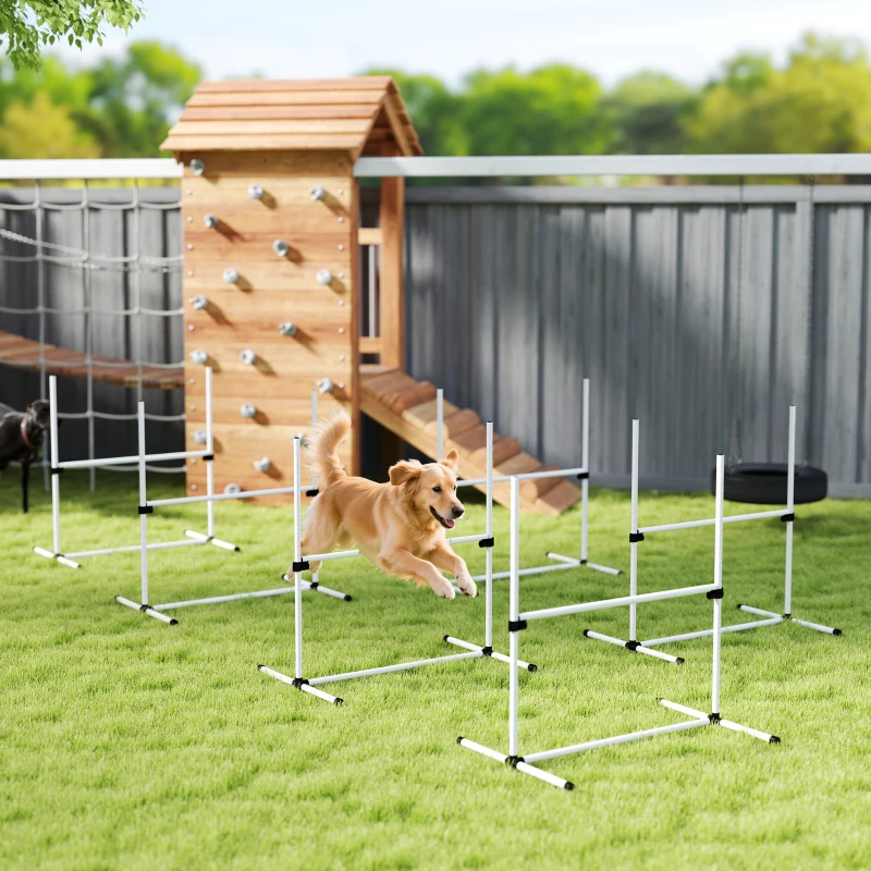PawHut 6 Piece Dog Agility Set with Adjustable Height Jump Bars, Carry Bag, Displacing Top Bar, White