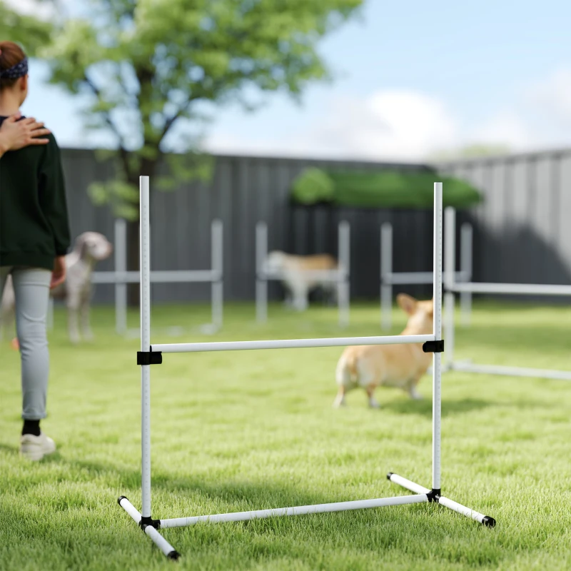 PawHut 6 Piece Dog Agility Set with Adjustable Height Jump Bars, Carry Bag, Displacing Top Bar, White