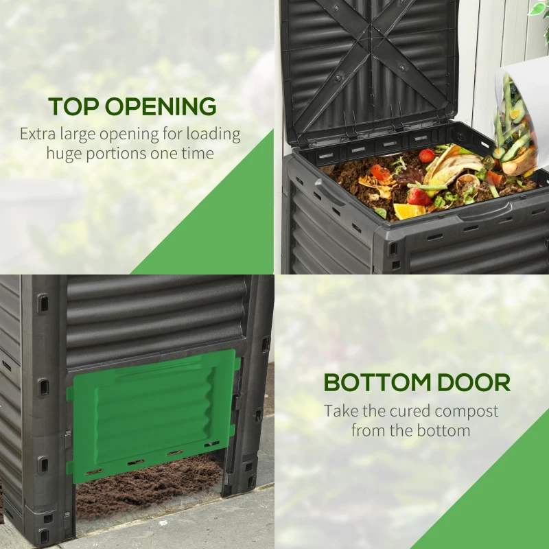 Outsunny Outdoor Compost Bin Garden Container, Fast Creation of Fertile Soil Aerating Compost Box, 80 Gallon, Green