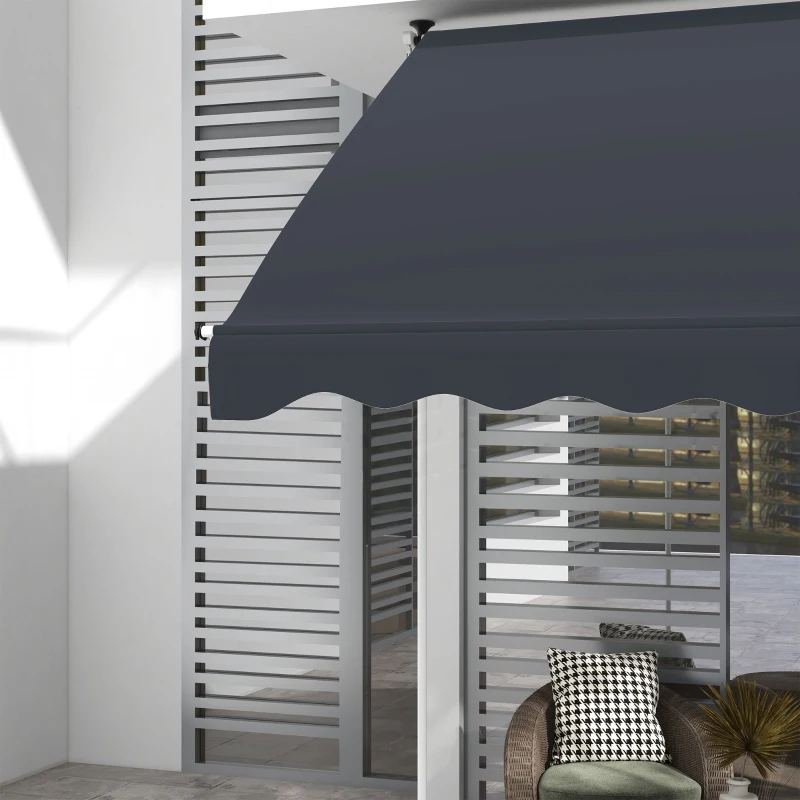 Outsunny 6.6'x5' Manual Retractable Patio Awning Sun Shelter Window Door Deck Canopy, Water Resistant UV Protector, Black