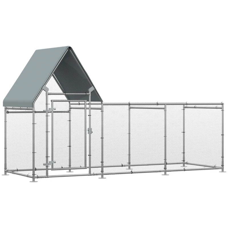 PawHut Walk In Chicken Run, Large Galvanized Chicken Coop, Hen Poultry House Cage, Rabbit Hutch Metal Enclosure with Water-Resist Cover for Outdoor Backyard Farm, 119" x 42" x 68"