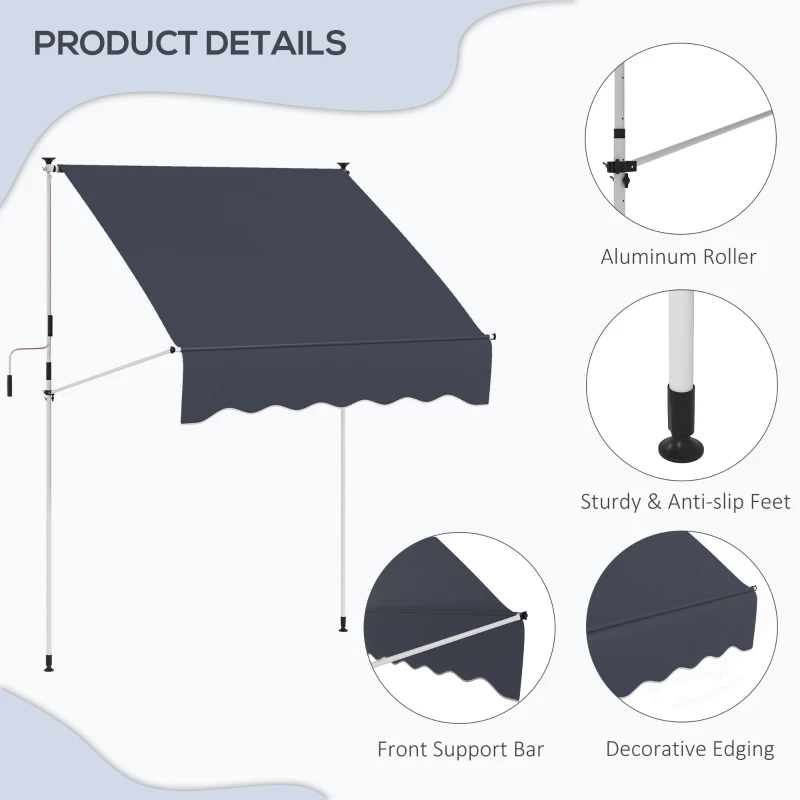 Outsunny 6.6'x5' Manual Retractable Patio Awning Sun Shelter Window Door Deck Canopy, Water Resistant UV Protector, Black