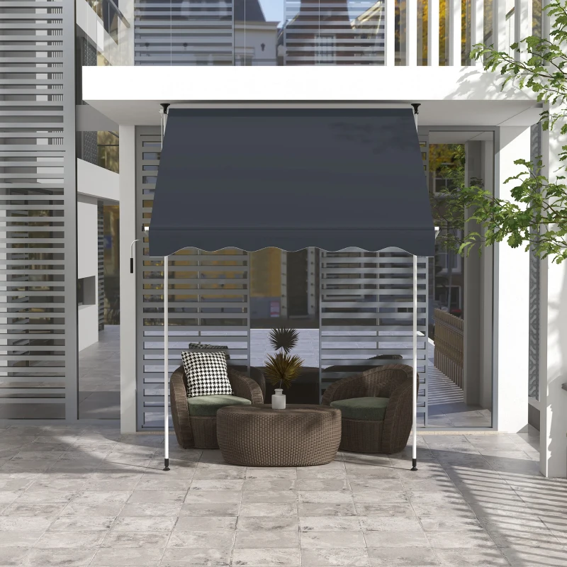 Outsunny 6.6'x5' Manual Retractable Patio Awning Sun Shelter Window Door Deck Canopy, Water Resistant UV Protector, Black