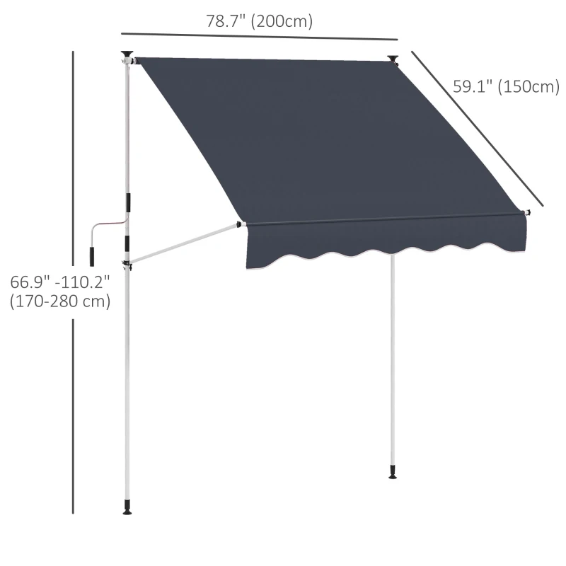 Outsunny 6.6'x5' Manual Retractable Patio Awning Sun Shelter Window Door Deck Canopy, Water Resistant UV Protector, Black