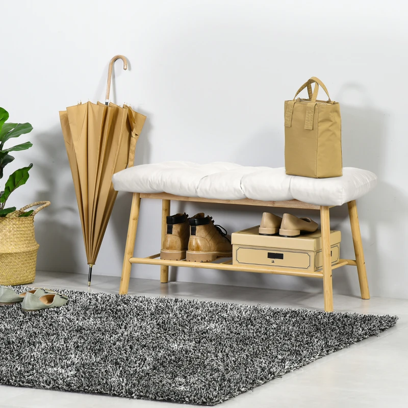 Outsunny Set of 2 Patio Bench Replacement Cushions, 2 Seater Outdoor Loveseat Cushion Seat Pad, 43" x 19" x 3", Cream White