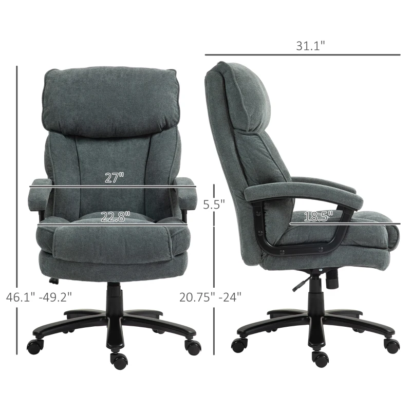 HOMCOM Big and Tall Executive Office Chair, Up to 450 lbs. Heavy Duty Desk Chair, Computer Chair for Heavy People, Gray