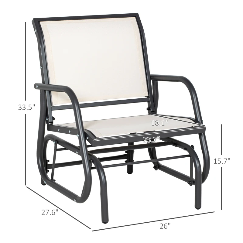 Outsunny Outdoor Glider Chair, Steel Swing Chai with Curved Armrests for Porch, Garden, Poolside, Balcony, Cream White