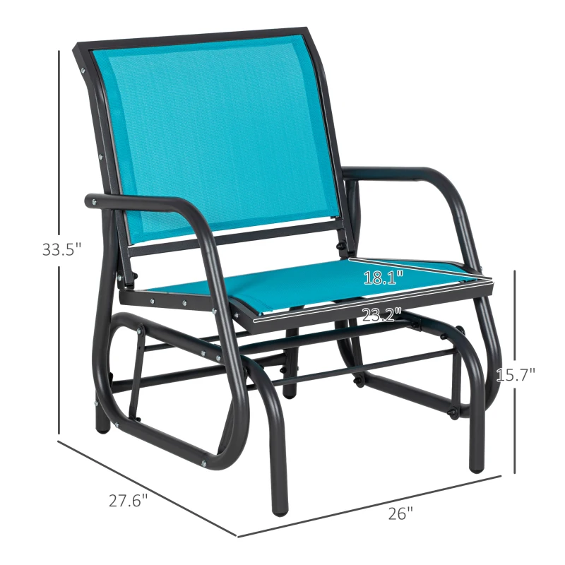 Outsunny 2 Pieces Outdoor Glider Chair, Steel Swing Chai with Curved Armrests for Porch, Garden, Poolside, Balcony, Blue