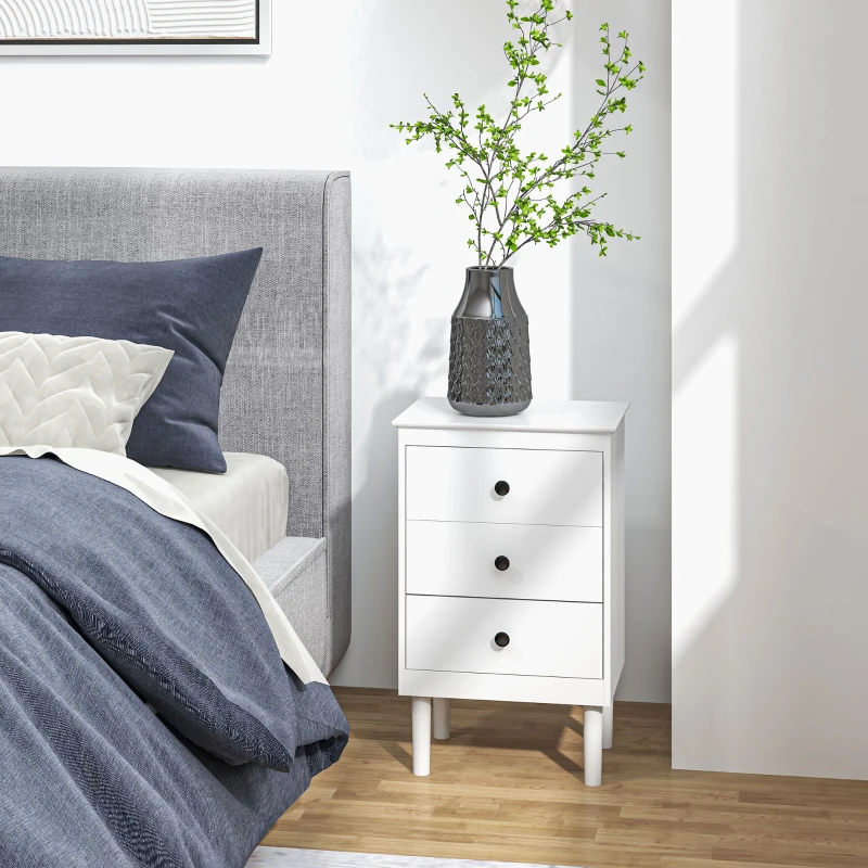 HOMCOM Set of Two Three-Drawer Modern Bedside Tables for Bedroom, White
