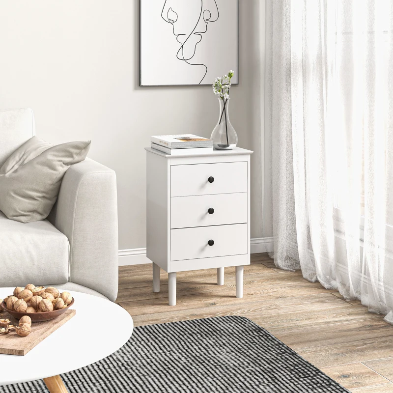 HOMCOM Set of Two Three-Drawer Modern Bedside Tables for Bedroom, White