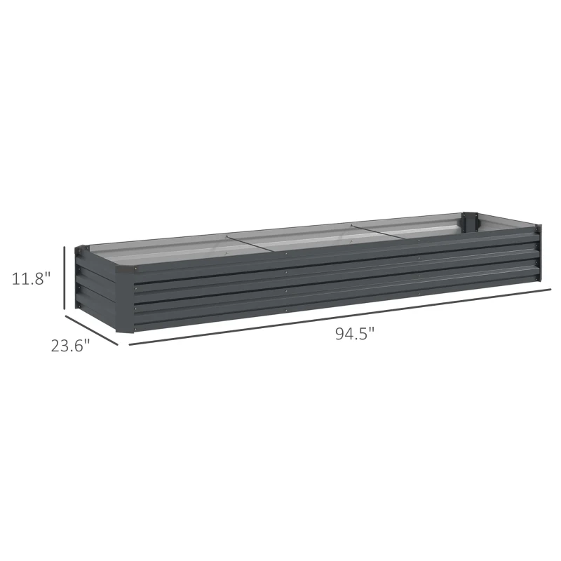 Outsunny 8x2x1ft Galvanized Raised Garden Bed Kit with Safety Edging for Flowers, Herbs and Vegetables, Dark Gray