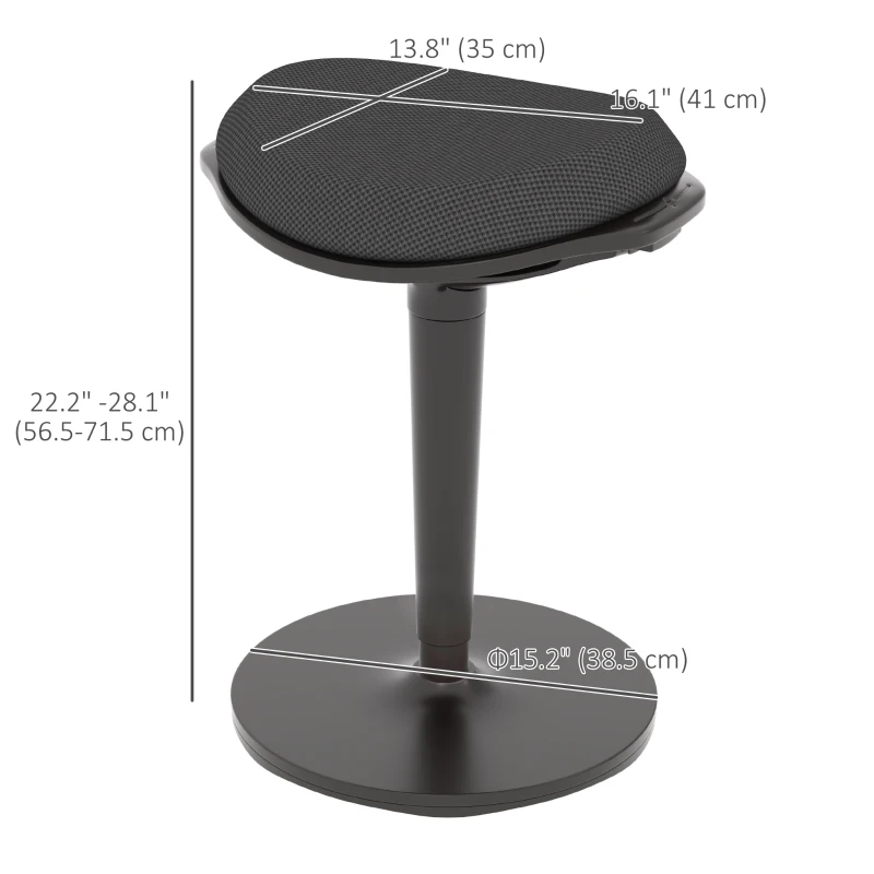 HOMCOM Standing Desk Stool, Ergonomic Wobble Chair, Adjustable Leaning Stool for Office Desks, with Rocking Motion, Black