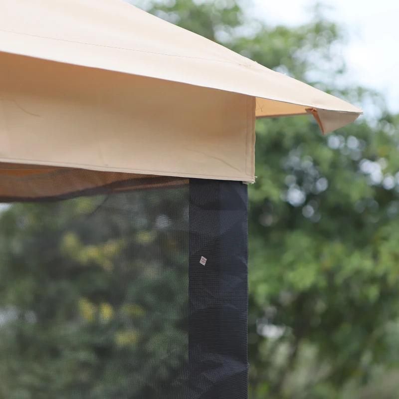 Outsunny 3 Person Outdoor Patio Daybed 3 in 1 Canopy Gazebo Swing Chair Garden Hammock with Mesh Mosquito Net and Sun Shade, Beige