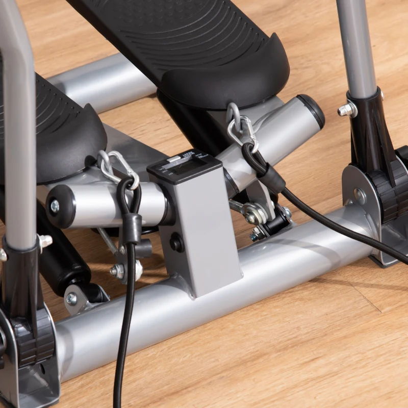 Soozier Twist Stair Stepper Exercise Machine with Rocking Handlebars, Cardio Climber Exercise Equipment with Hydraulic Resistance, LCD Display for Home Workout Exercise, Silver