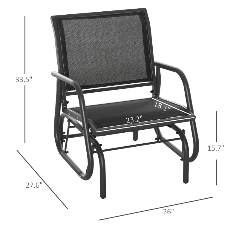 Outsunny Outdoor Glider Chair, Steel Swing Chai with Curved Armrests for Porch, Garden, Poolside, Balcony, Black