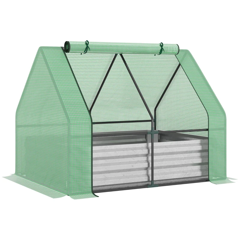 Outsunny Steel Outdoor Raised Garden Bed with Greenhouse,Cover, Roll Up Door, Dual Use, 50"x37.4"x36.2", Green