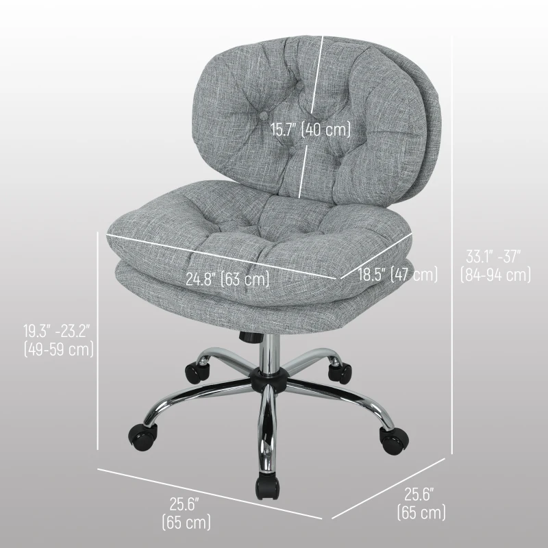 HOMCOM Computer Desk Chair, Armless Office Chair with Wide Padded Seat and Adjustable Height, Tilt Function, Grey
