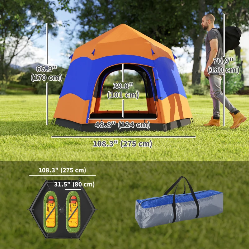 Outsunny Hexagon Double Layer Easy Pop Up Camping Tent 4-6 Person Portable Folding Dome Shelter Hiking Travel Tent All Season Used