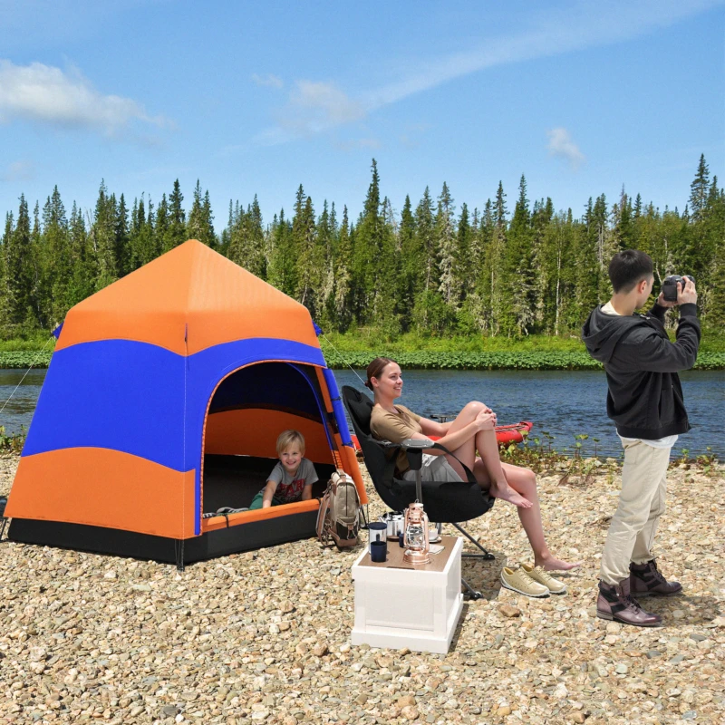 Outsunny Hexagon Double Layer Easy Pop Up Camping Tent 4-6 Person Portable Folding Dome Shelter Hiking Travel Tent All Season Used