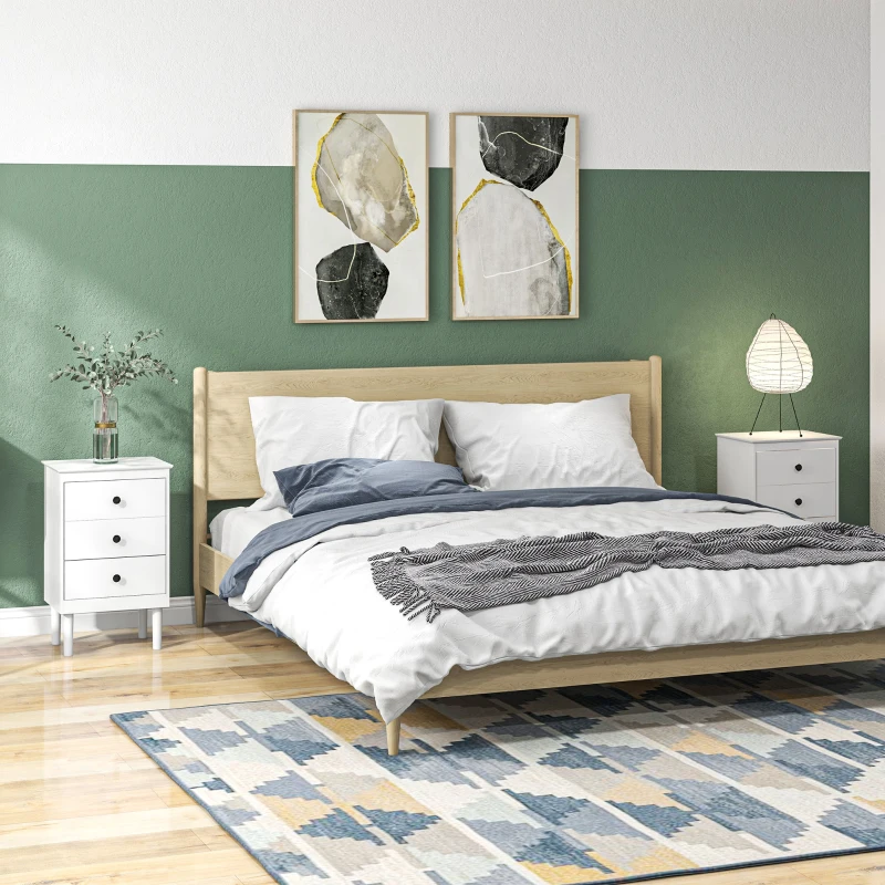 HOMCOM Set of Two Three-Drawer Modern Bedside Tables for Bedroom, White