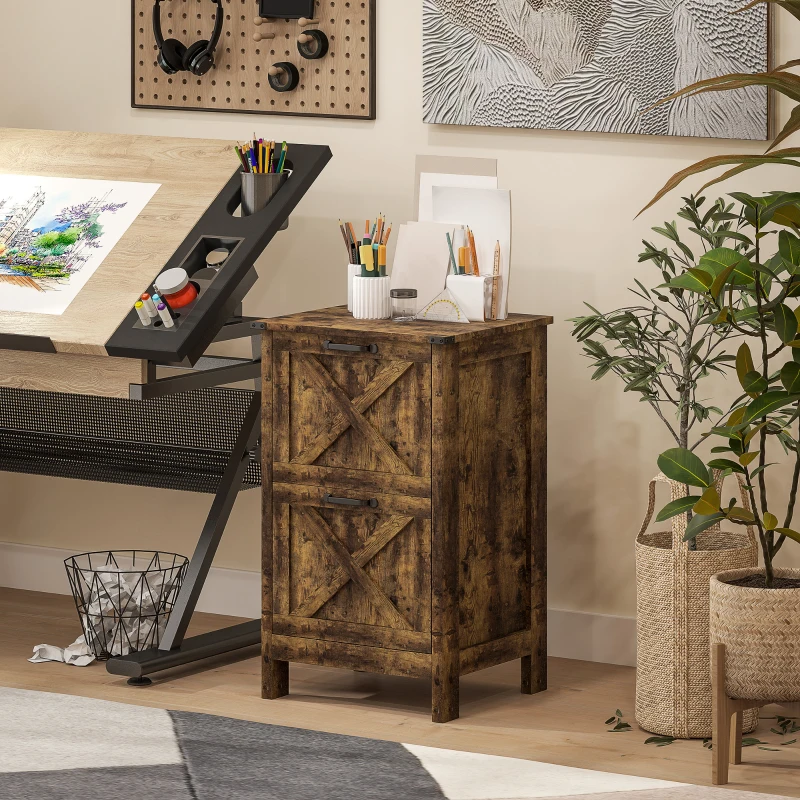 HOMCOM Vertical Filing Cabinet with 2 Drawers, Rustic Farmhouse Office Storage Cabinet for A4, Letter Size, Rustic Brown