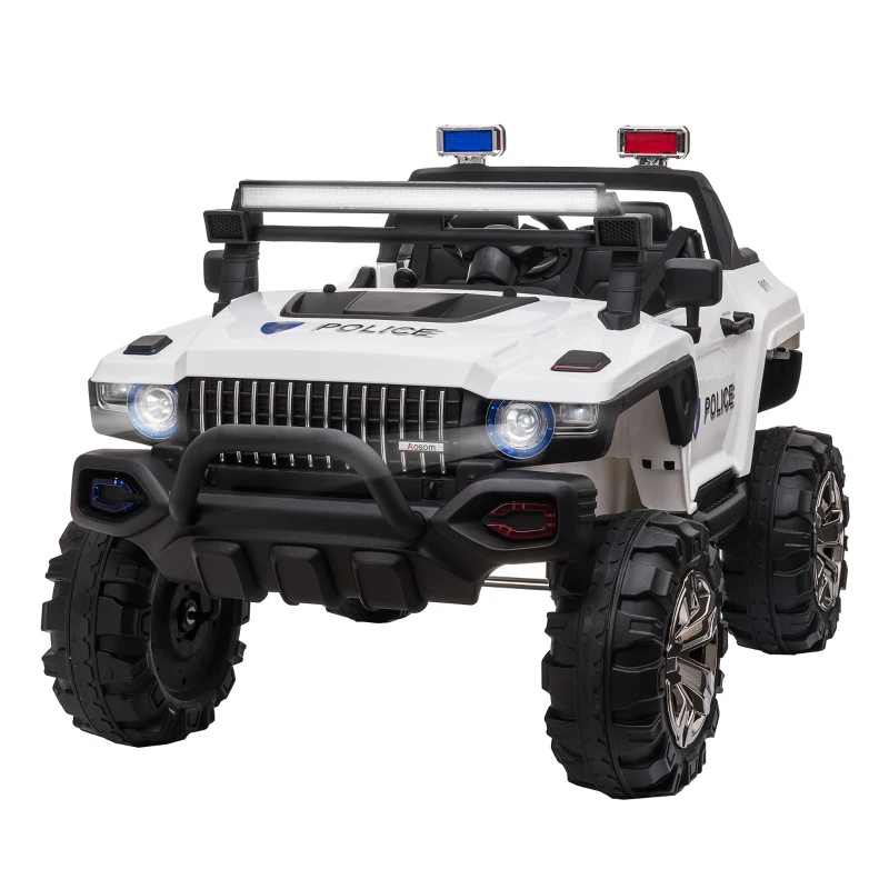 Aosom Kids 2 Seater Ride-On Car Police Truck Electric with LED Lights & MP3 for Kids White