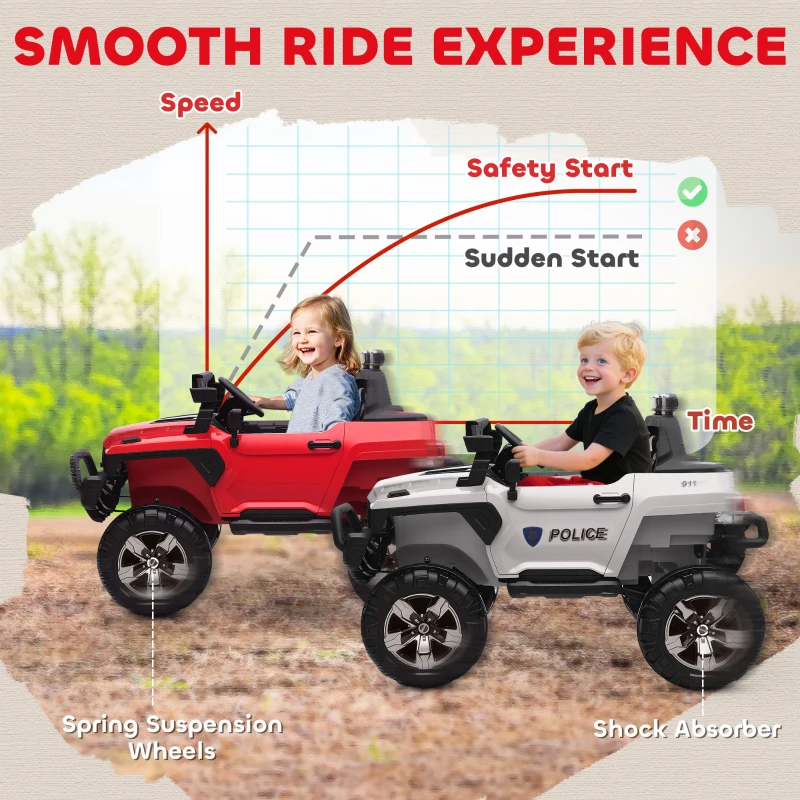 Aosom Kids 2 Seater Ride-On Car Police Truck Electric with LED Lights & MP3 for Kids White