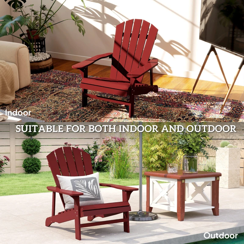 Outsunny Wood Adirondack Chair, Outdoor Patio Muskoka Chair with Slatted Design for Deck, Garden, Backyard, Fire Pit, Red