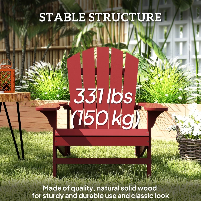 Outsunny Wood Adirondack Chair, Outdoor Patio Muskoka Chair with Slatted Design for Deck, Garden, Backyard, Fire Pit, Red